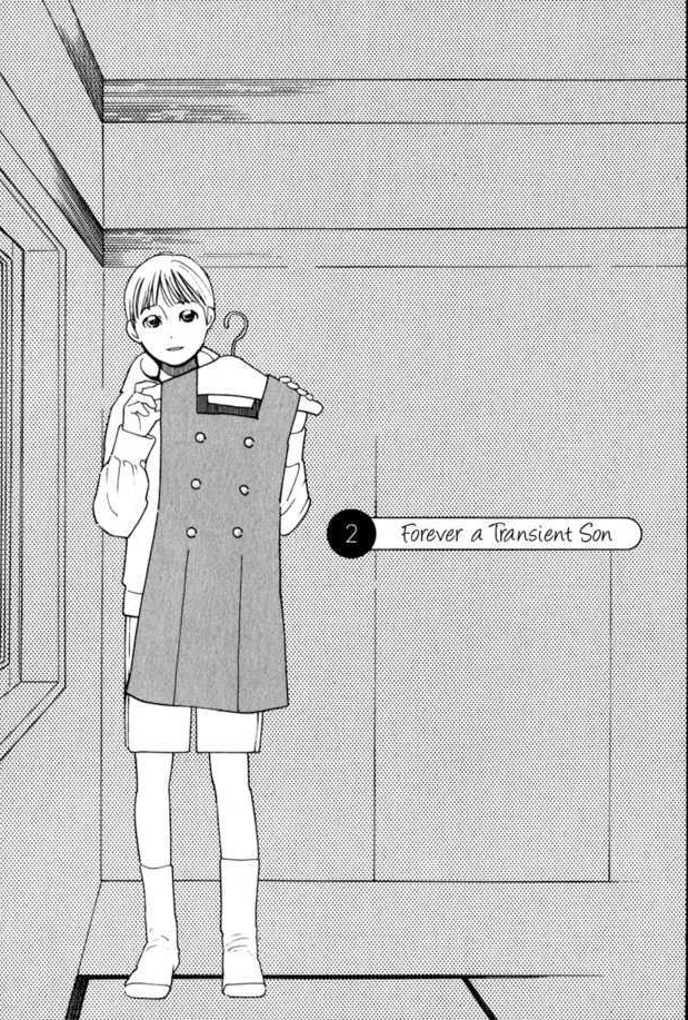 Character putting a dress against them considering to change clothes.
Wandering Son by Shimura Takako.